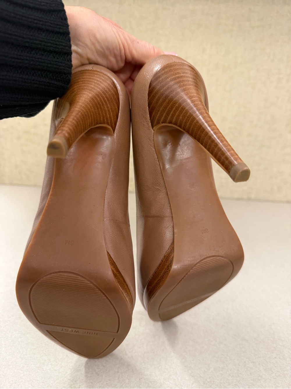 Nine West Cognac Brown Stacked Heel Pumps